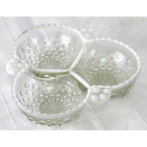 Anchor Hocking Moonstone Hobnail White Opalescent French Glass Dish Divided